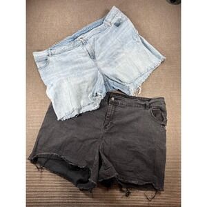 Old Navy Womens Light Wash & Black Distressed Cut-Off Denim Bundle Plus Size 28